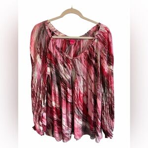 Sunny Leigh Y2K Era Sheer Pink & Red Marbled Tie-Dye Babydoll Blouse Size XL